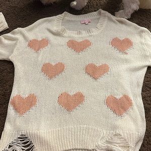 White and pink heart sweater pink Lilly distressed bottom